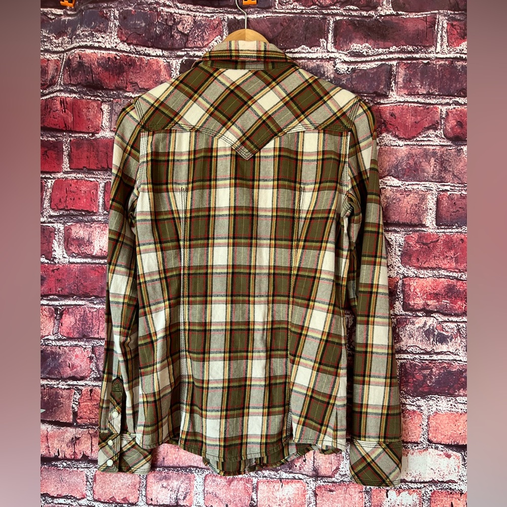 True Religion Women's Plaid Western Pearl Snap Shirt - Olive Cream - Picture 5 of 5